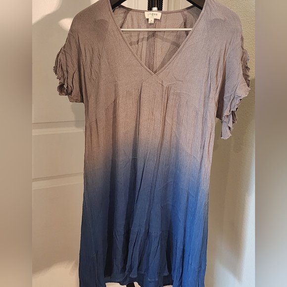 Umgee Blue and Gray Ombre V-Neck Dress - Picture 1 of 2